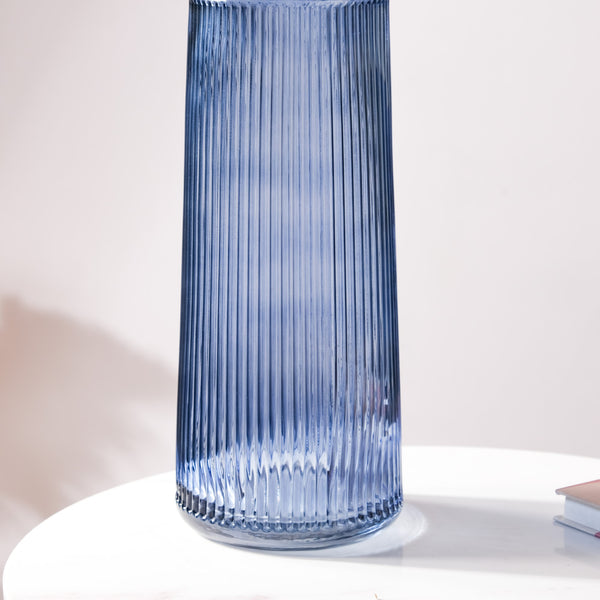 Modern Ribbed Bouquet Glass Vase Blue