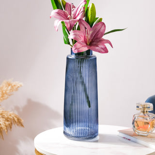 Modern Ribbed Bouquet Glass Vase Blue