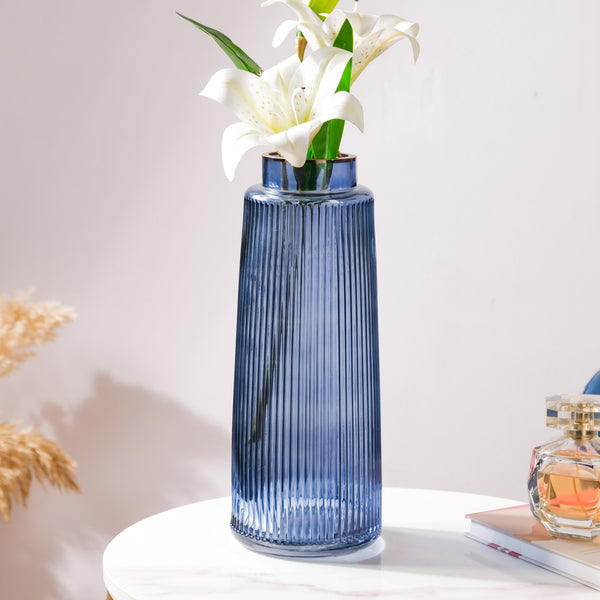 Modern Ribbed Bouquet Glass Vase Blue