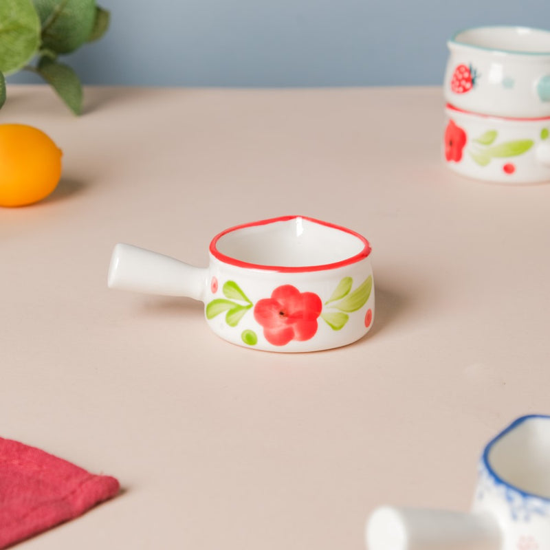 Floral Ceramic Creamer With Handle Red Small - Dip bowls, mini bowls, ceramic dip bowls, small ceramic bowls