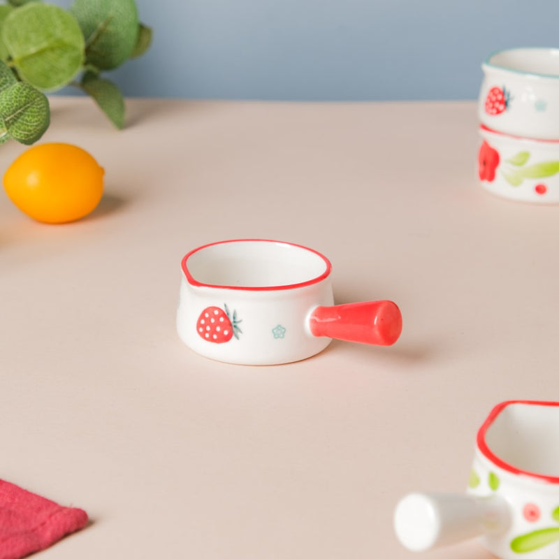Strawberry Ceramic Creamer With Handle Red Small