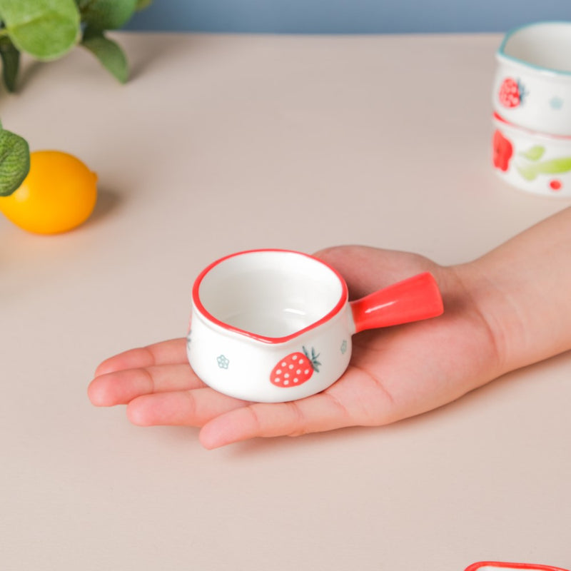 Strawberry Ceramic Creamer With Handle Red Small
