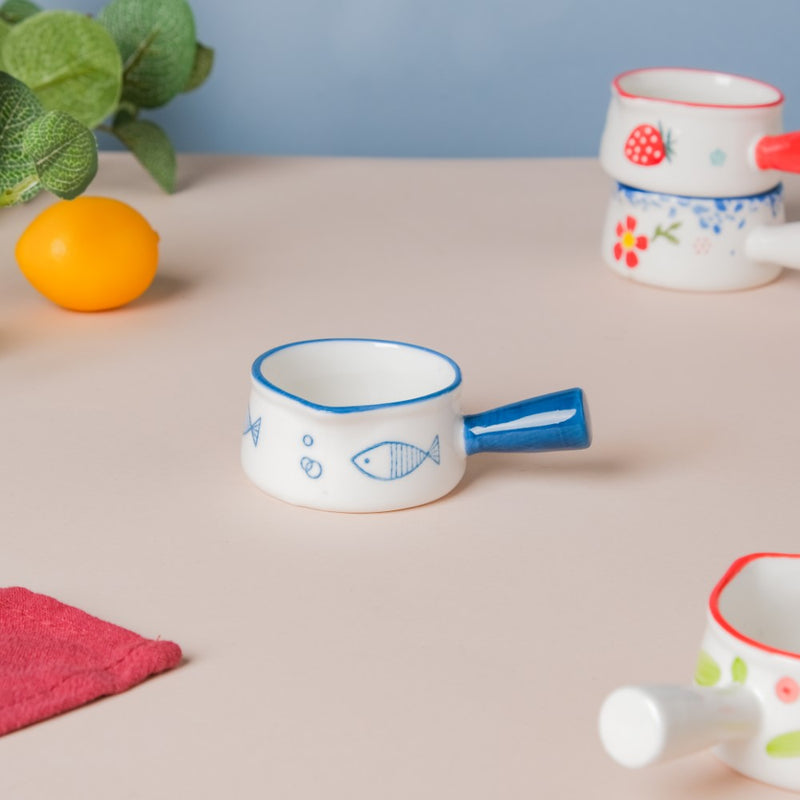Fish Ceramic Creamer With Handle Blue Small - Dip bowls, mini bowls, ceramic dip bowls, small ceramic bowls