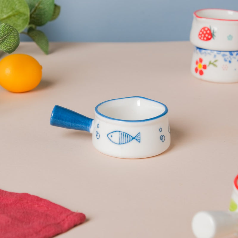 Fish Ceramic Creamer With Handle Blue Small - Dip bowls, mini bowls, ceramic dip bowls, small ceramic bowls