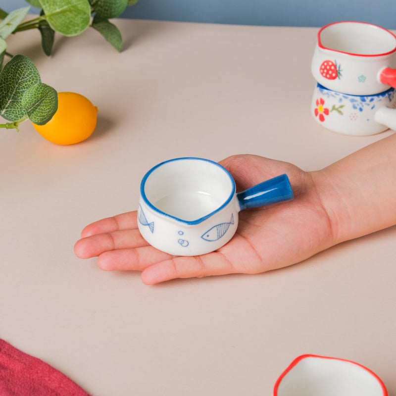 Fish Ceramic Creamer With Handle Blue Small - Dip bowls, mini bowls, ceramic dip bowls, small ceramic bowls