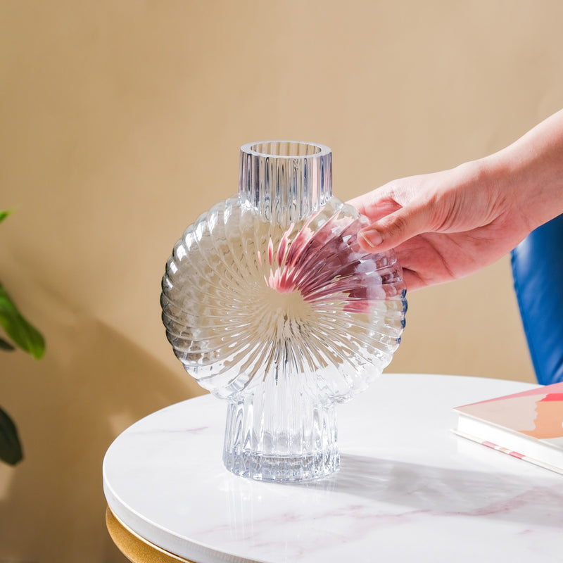 Spiral Textured Glass Vase Translucent