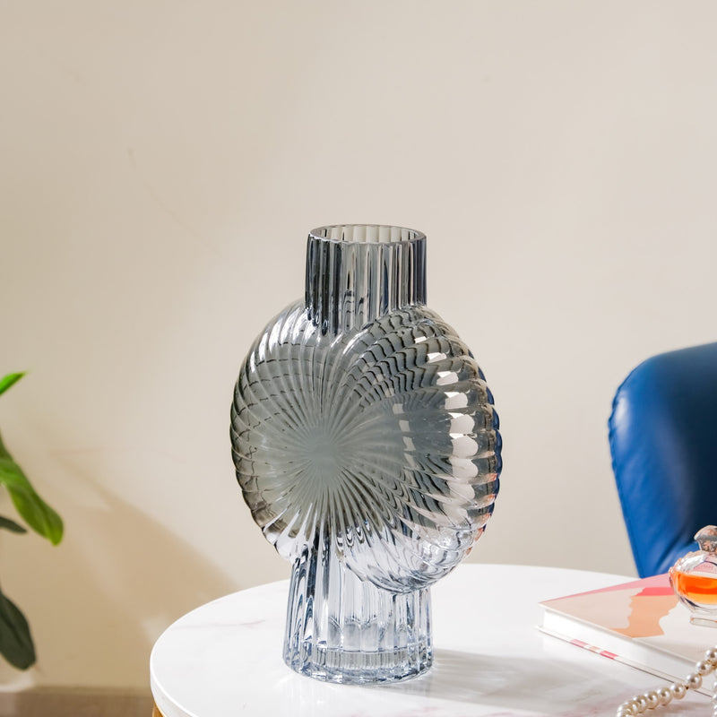 Spiral Textured Glass Vase Grey