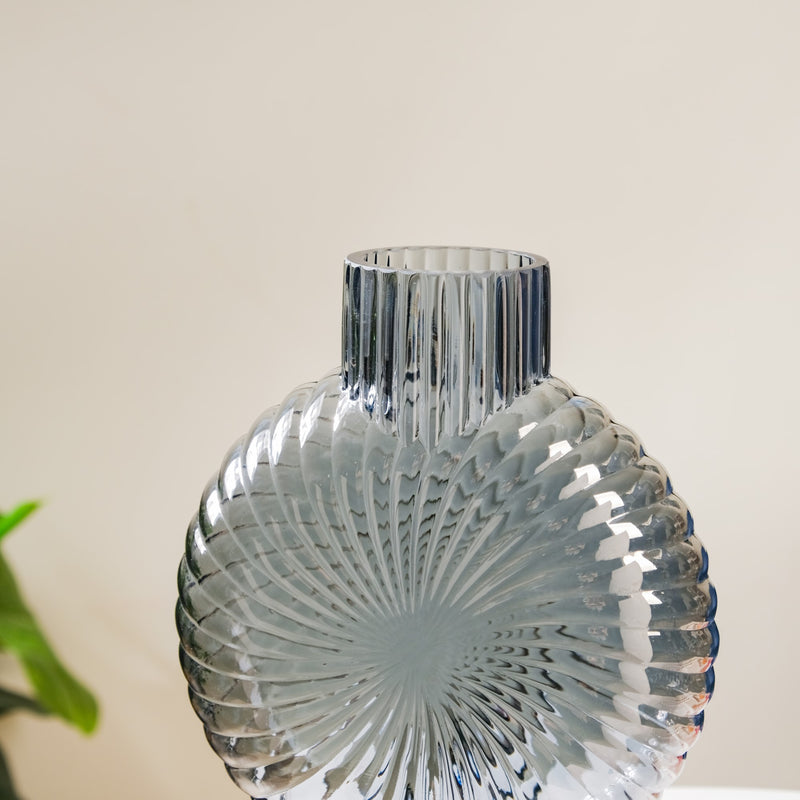 Spiral Textured Glass Vase Grey