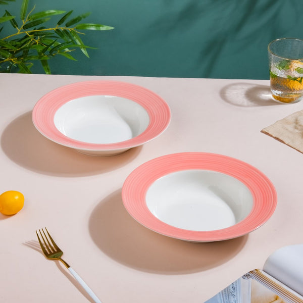 Pastel Pink Pasta Plate 500 ml Set Of 2 - Serving plate, pasta plate, lunch plate, deep plate | Plates for dining table & home decor