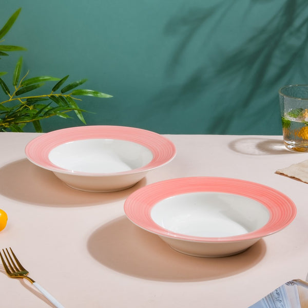 Pastel Pink Pasta Plate 500 ml Set Of 2 - Serving plate, pasta plate, lunch plate, deep plate | Plates for dining table & home decor