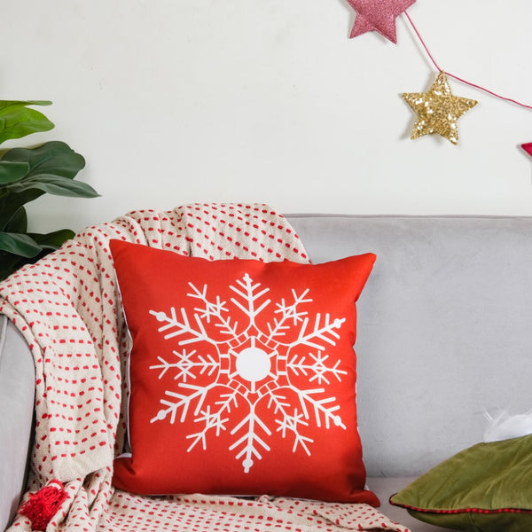 Christmas Velvet Snowflake Cushion Cover 16 X 16 Inch