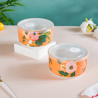 Meadow Muse Ceramic Lunch Box Orange 550 ml Set Of 2