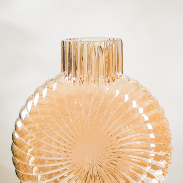Spiral Textured Glass Vase Amber Large