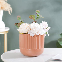 Biscuit Brown Ribbed Flower Pot Small - Flower vase for home decor, office and gifting | Home decoration items