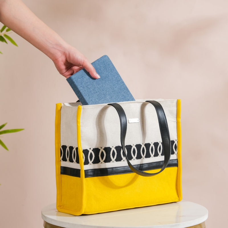 Canvas Cotton Tote Bag Yellow Set Of 2