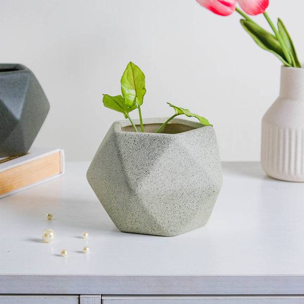 Light Grey Abstract Plant Pot