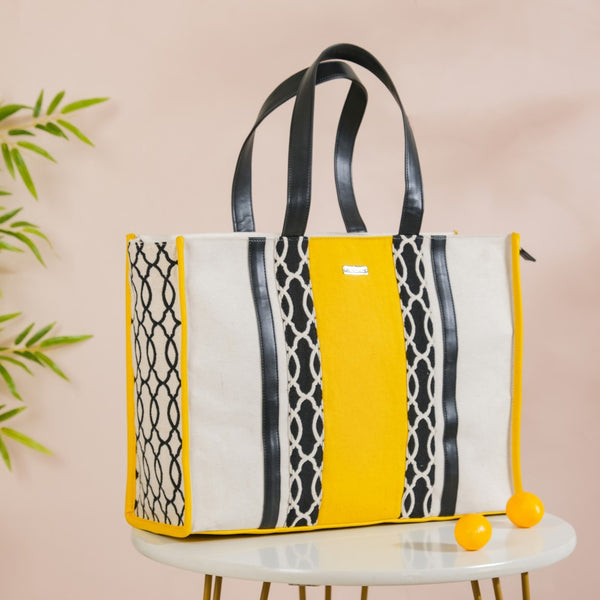 Canvas Cotton Tote Bag Yellow Set Of 2