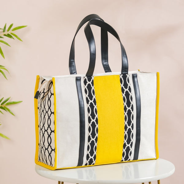 Canvas Cotton Tote Bag Yellow Large 13 X 12 Inch