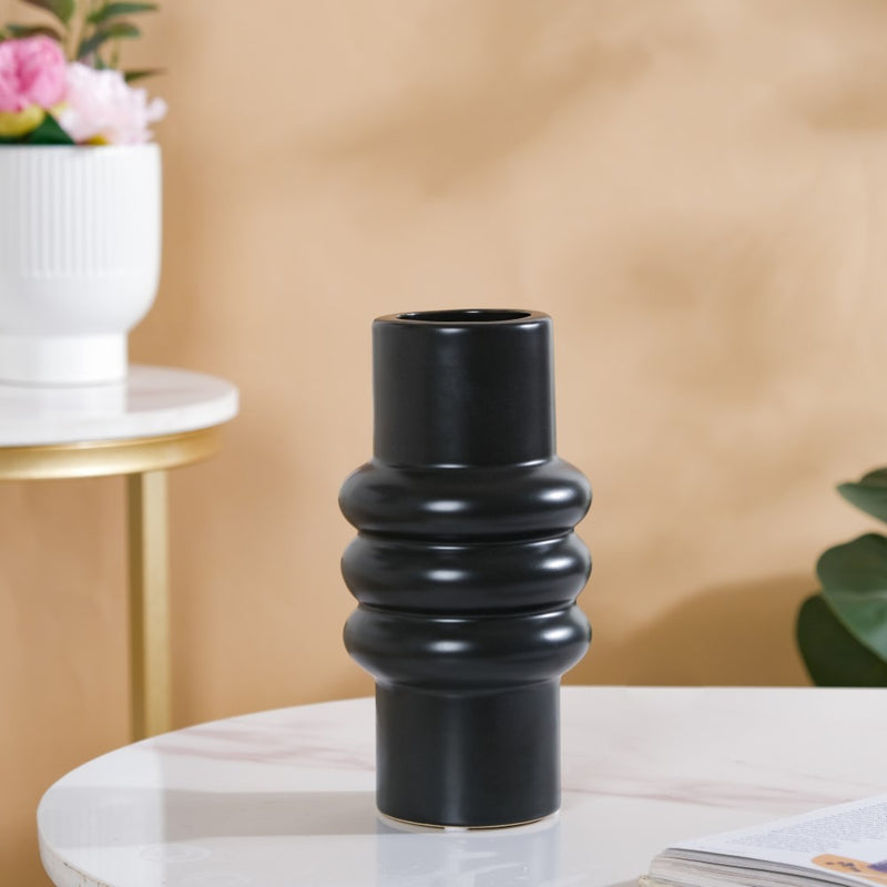Modern Luxe Tall Tube Vase Black - Flower vase for home decor, office and gifting | Home decoration items