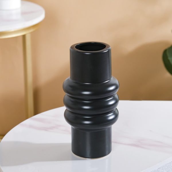 Modern Luxe Tall Tube Vase Black - Flower vase for home decor, office and gifting | Home decoration items