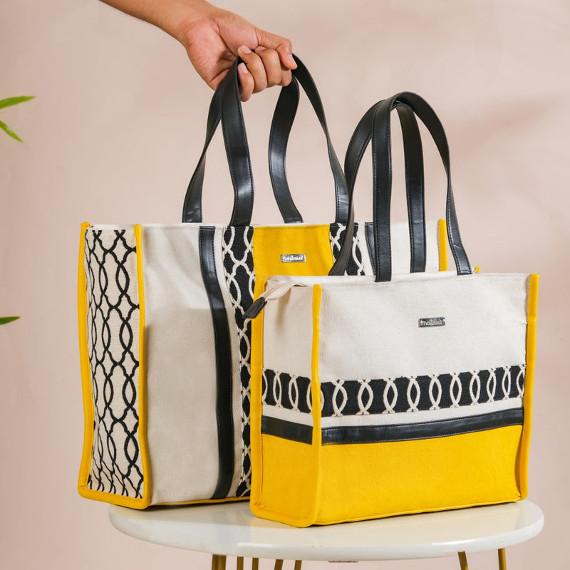 Canvas Cotton Tote Bag Yellow Set Of 2