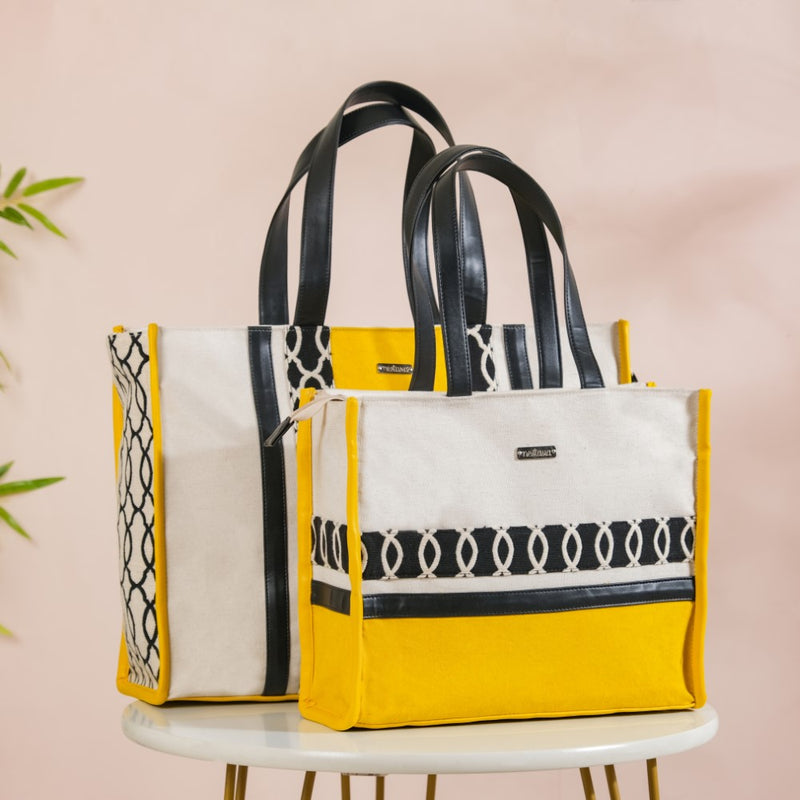 Canvas Cotton Tote Bag Yellow Set Of 2