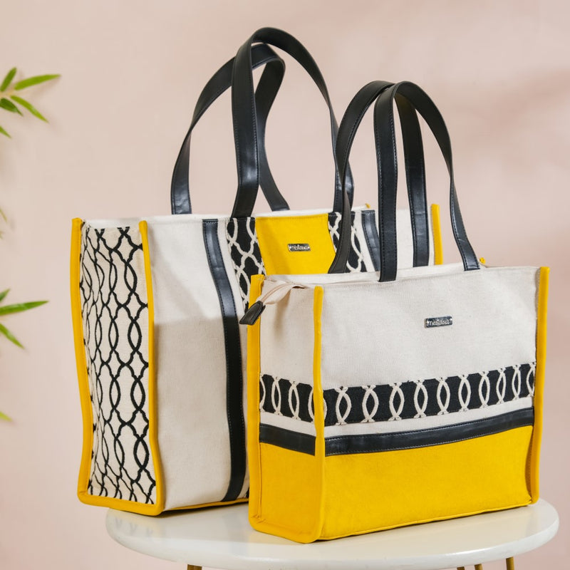 Canvas Cotton Tote Bag Yellow Set Of 2