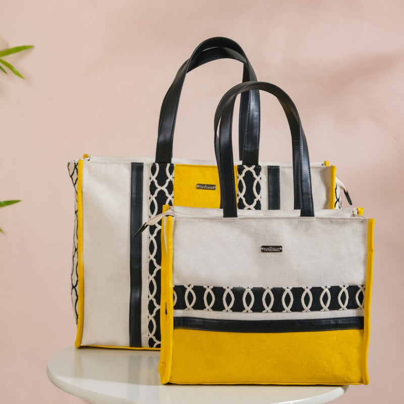 Canvas Cotton Tote Bag Yellow Set Of 2