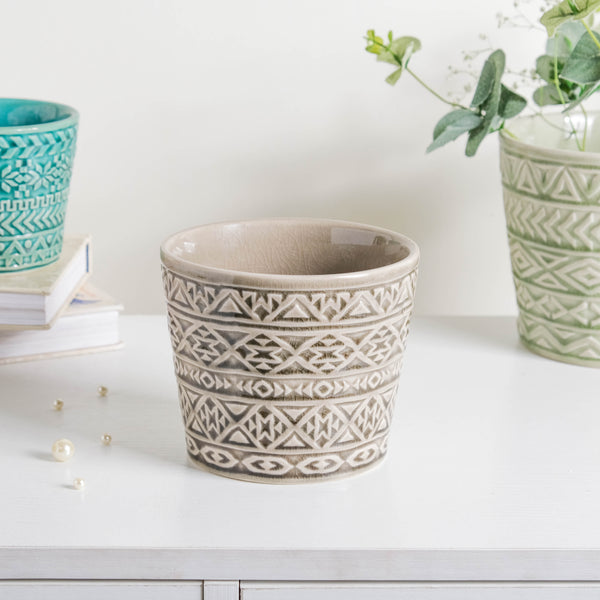 Intricate Texture Grey Pot - Plant pot and plant stands | Room decor items