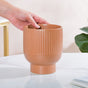 Nordic Ribbed Ceramic Vase With Stand Brown - Flower vase for home decor, office and gifting | Home decoration items