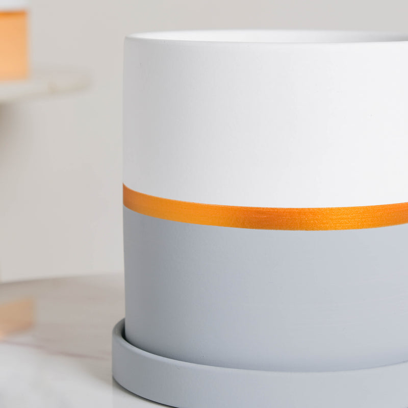 Grey And White Bicolour Pot With Plate - Indoor planters and flower pots | Home decor items