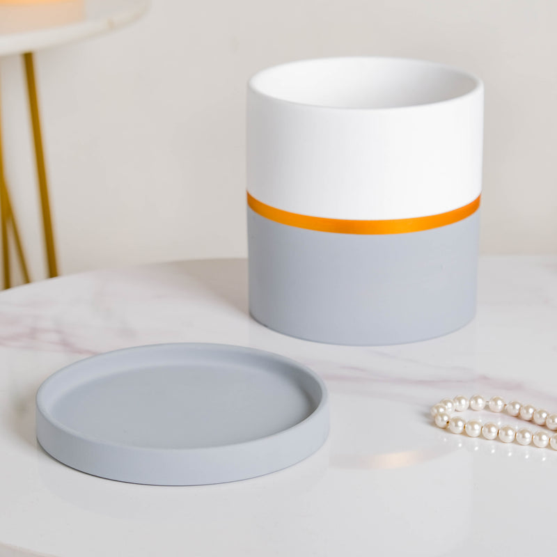 Grey And White Bicolour Pot With Plate - Indoor planters and flower pots | Home decor items