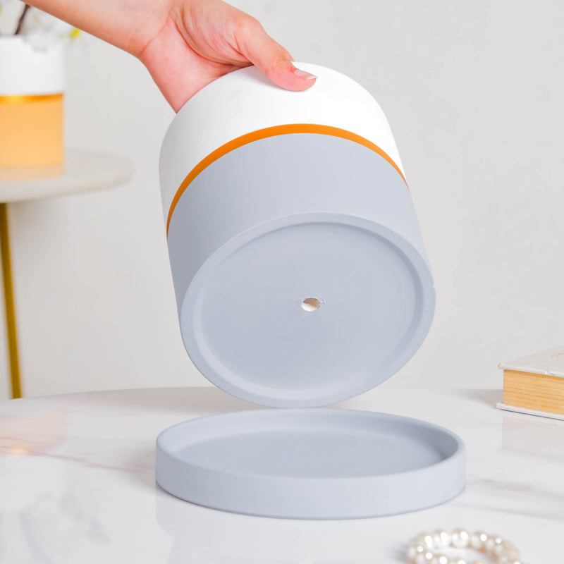 Grey And White Bicolour Pot With Plate - Indoor planters and flower pots | Home decor items