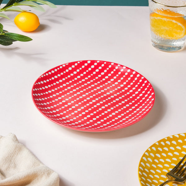 Dotted Red Ceramic Snack Plate 7.5 Inch Set of 2