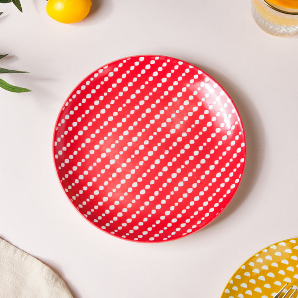 Dotted Red Ceramic Snack Plate 7.5 Inch Set of 2