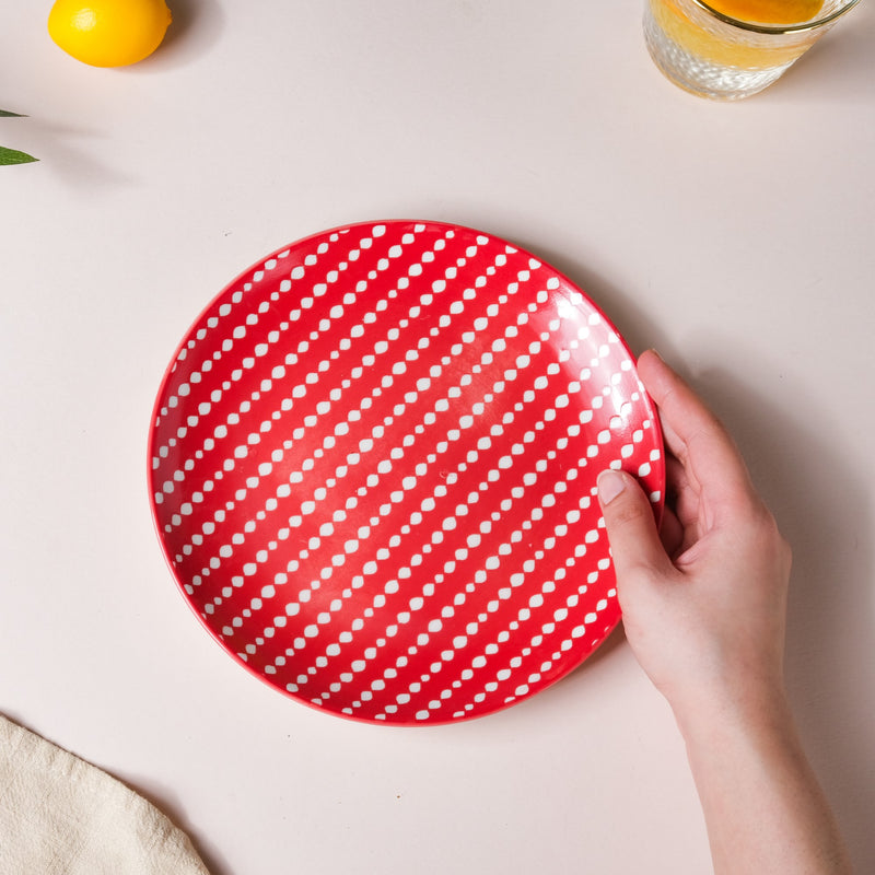 Dotted Red Ceramic Snack Plate 7.5 Inch Set of 2 - Serving plate, snack plate, dessert plate | Plates for dining & home decor