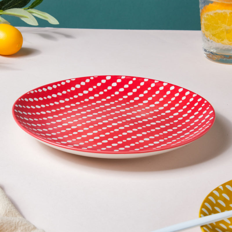 Dotted Red Ceramic Snack Plate 7.5 Inch Set of 2 - Serving plate, snack plate, dessert plate | Plates for dining & home decor