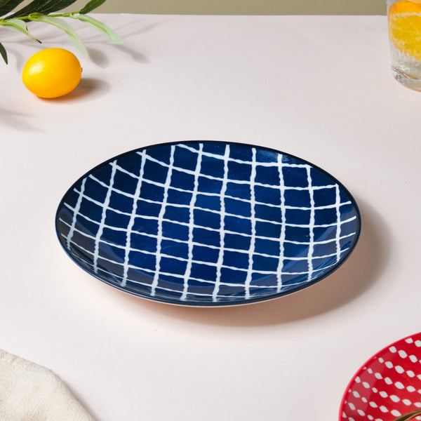 Shibori Chequered Starter Plate Blue 7.5 Inch Set Of 2 - Serving plate, snack plate, dessert plate | Plates for dining & home decor