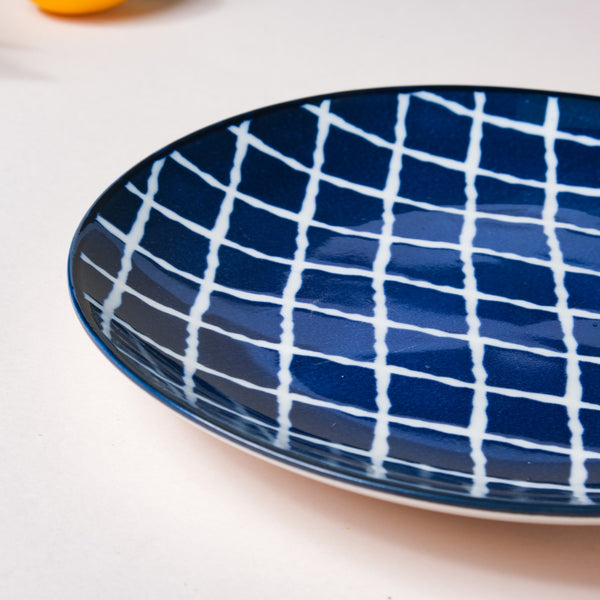 Shibori Chequered Starter Plate Blue 7.5 Inch Set Of 2 - Serving plate, snack plate, dessert plate | Plates for dining & home decor