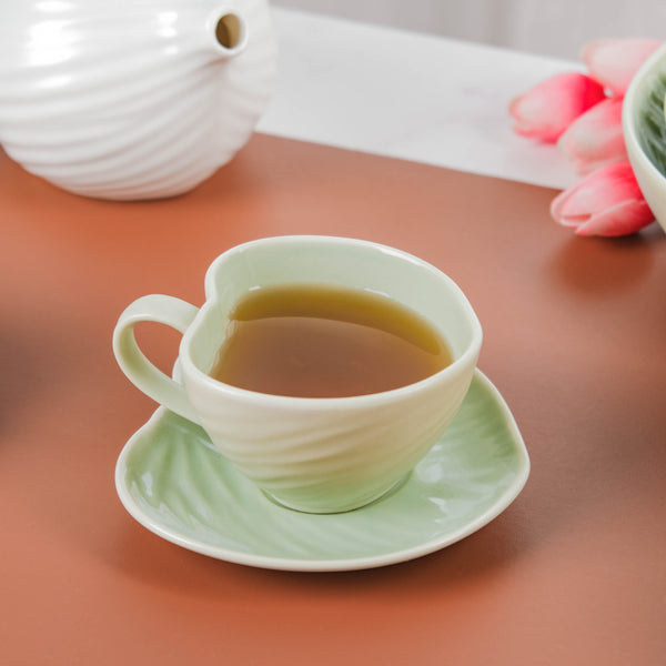 Taro Leaf Green Cup and Saucer- Tea cup, coffee cup, cup for tea | Cups and Mugs for Office Table & Home Decoration