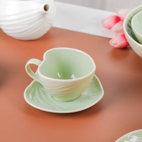 Taro Leaf Green Cup and Saucer- Tea cup, coffee cup, cup for tea | Cups and Mugs for Office Table & Home Decoration