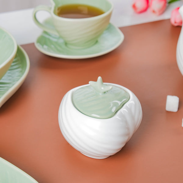 Taro Leaf White Jar With Lid - Jar