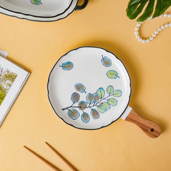 Leaf Grill Plate with Handle - Ceramic platter, serving platter, fruit platter | Plates for dining table & home decor