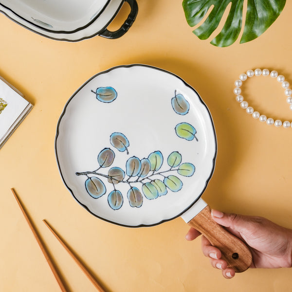 Leaf Grill Plate with Handle - Ceramic platter, serving platter, fruit platter | Plates for dining table & home decor