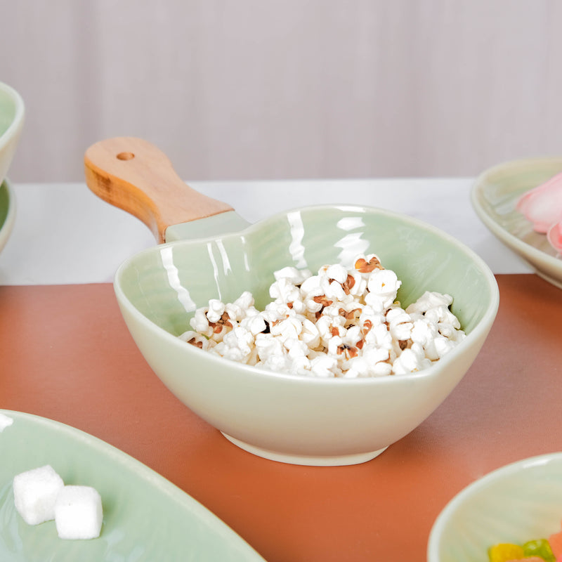 Taro Leaf Bowl With Wooden Handle Small - Serving bowls, noodle bowl, snack bowl, popcorn bowls | Bowls for dining & home decor
