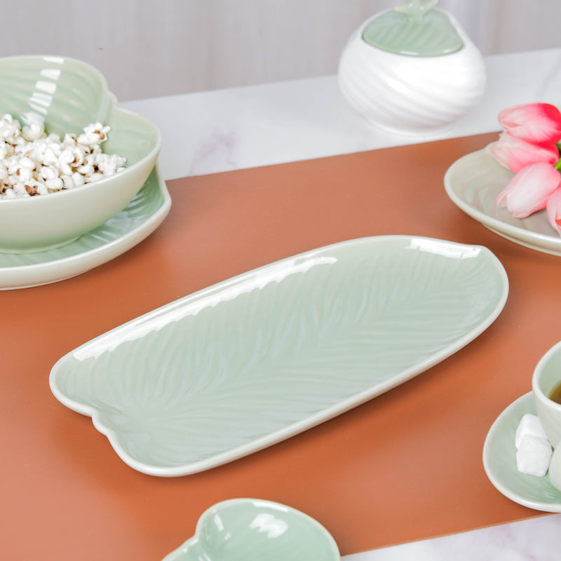 Taro Leaf Platter Large 11.5 Inch - Ceramic platter, serving platter, fruit platter | Plates for dining table & home decor