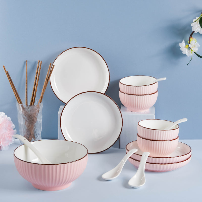 Pink Blossom 18 Piece Pasta Set For 4