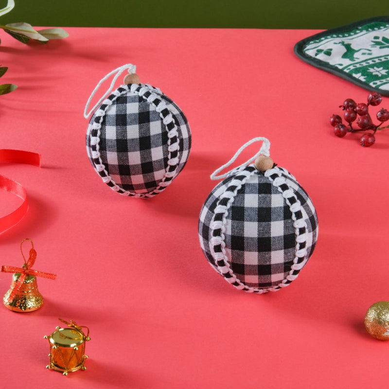 Plaid Christmas Ball Ornament Set Of 2 - Showpiece | Home decor item | Room decoration item