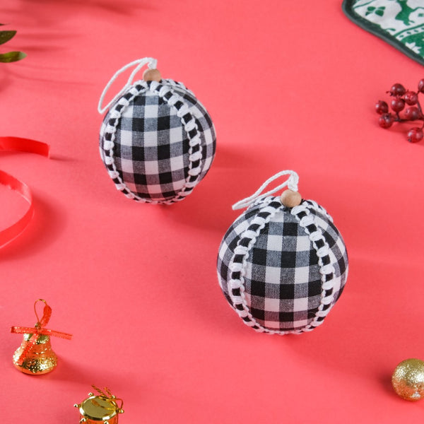 Plaid Christmas Ball Ornament Set Of 2 - Showpiece | Home decor item | Room decoration item