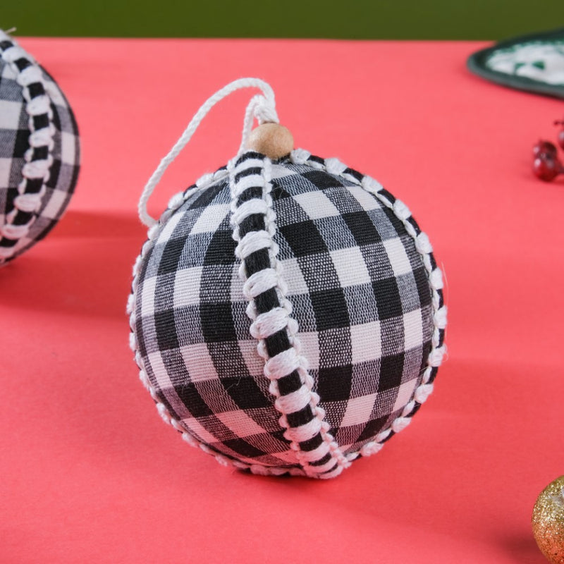 Plaid Christmas Ball Ornament Set Of 2 - Showpiece | Home decor item | Room decoration item